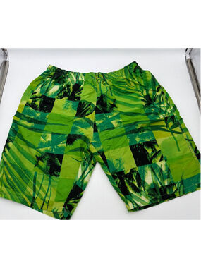 Men's Banana Split Green Black Palm Print Swim Trunks XL